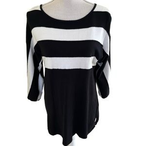 Hilary Radley for Katherine Barclay Black/White ColorBlock Kimono Sleeve Sweater